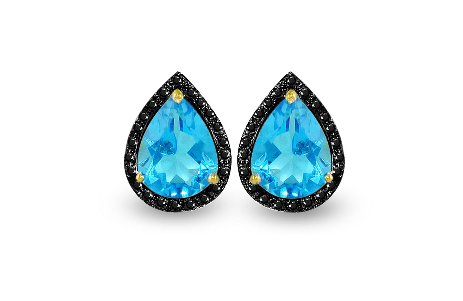 Vera Perla 18K Gold 0.24ct Black Diamonds,Topaz Earrings